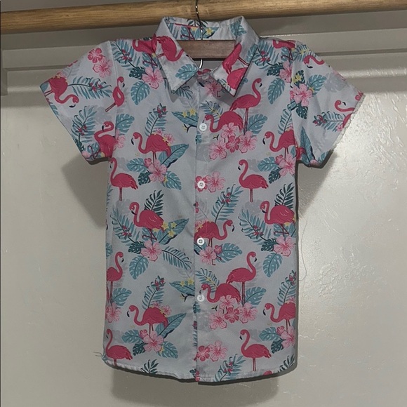 funnycokid Other - Pink and Blue Flamingo Button Down Shirt